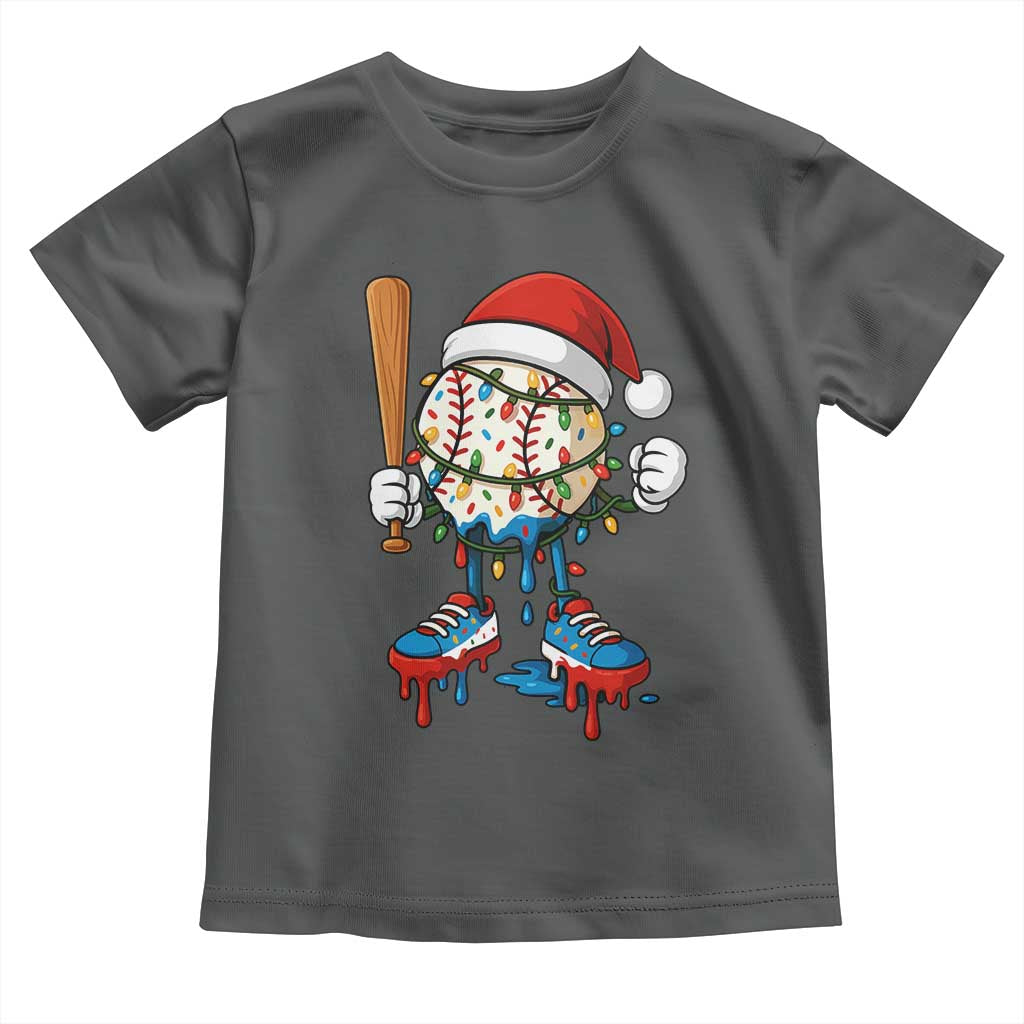 Christmas Baseball Ice Cream Drip Toddler T Shirt Santa Sports Xmas Baseball Player - Wonder Print Shop