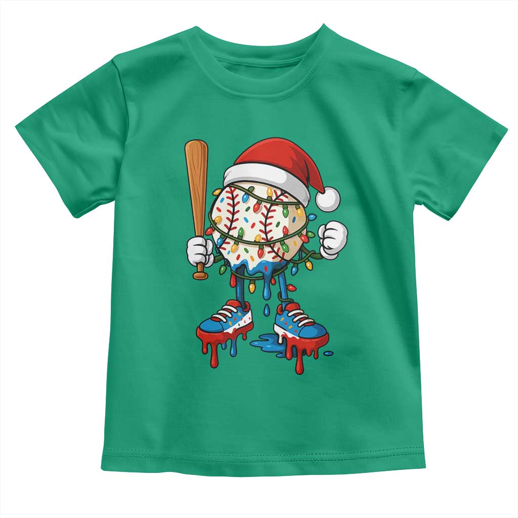 Christmas Baseball Ice Cream Drip Toddler T Shirt Santa Sports Xmas Baseball Player - Wonder Print Shop