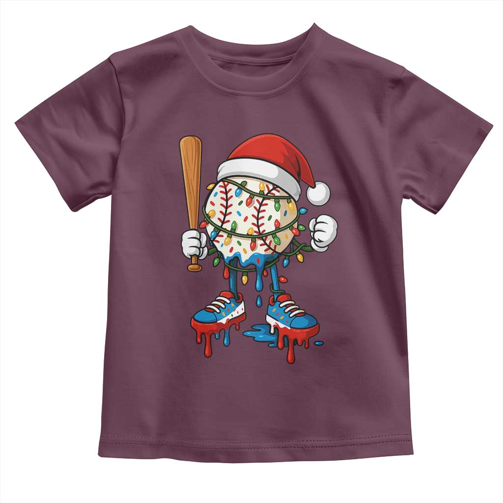 Christmas Baseball Ice Cream Drip Toddler T Shirt Santa Sports Xmas Baseball Player - Wonder Print Shop