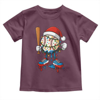 Christmas Baseball Ice Cream Drip Toddler T Shirt Santa Sports Xmas Baseball Player - Wonder Print Shop