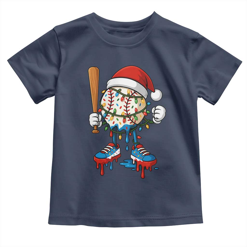 Christmas Baseball Ice Cream Drip Toddler T Shirt Santa Sports Xmas Baseball Player - Wonder Print Shop