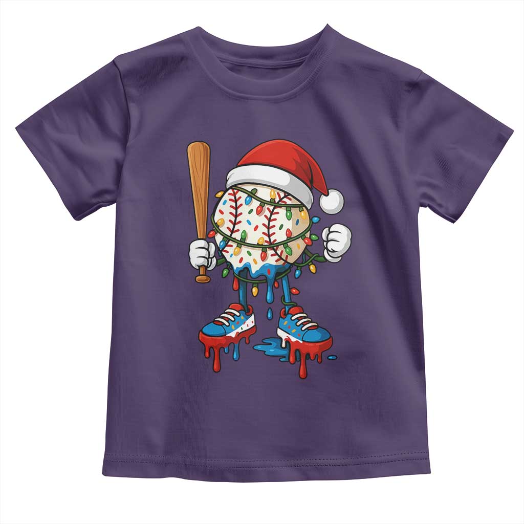 Christmas Baseball Ice Cream Drip Toddler T Shirt Santa Sports Xmas Baseball Player - Wonder Print Shop