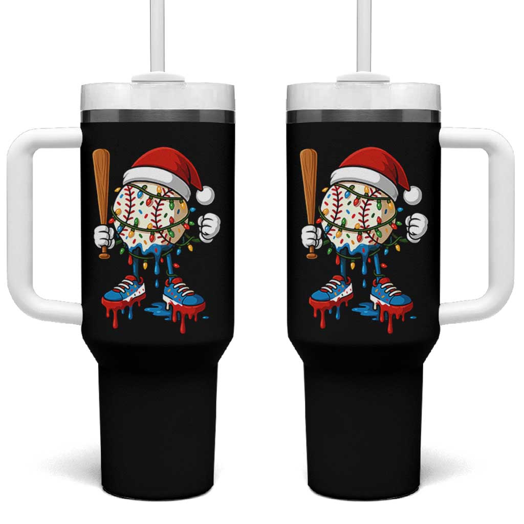 Christmas Baseball Ice Cream Drip Tumbler With Handle Santa Sports Xmas Baseball Player - Wonder Print Shop