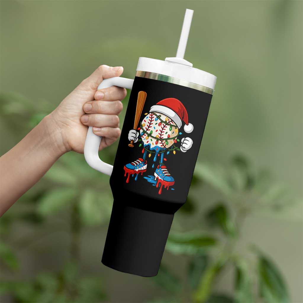 Christmas Baseball Ice Cream Drip Tumbler With Handle Santa Sports Xmas Baseball Player - Wonder Print Shop