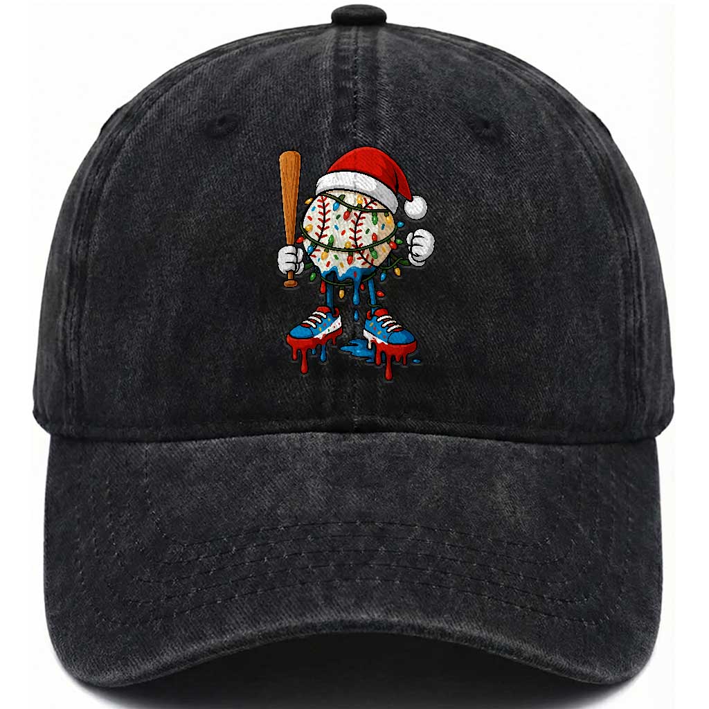 Christmas Baseball Ice Cream Drip Washed Cotton Baseball Cap Santa Sports Xmas Baseball Player