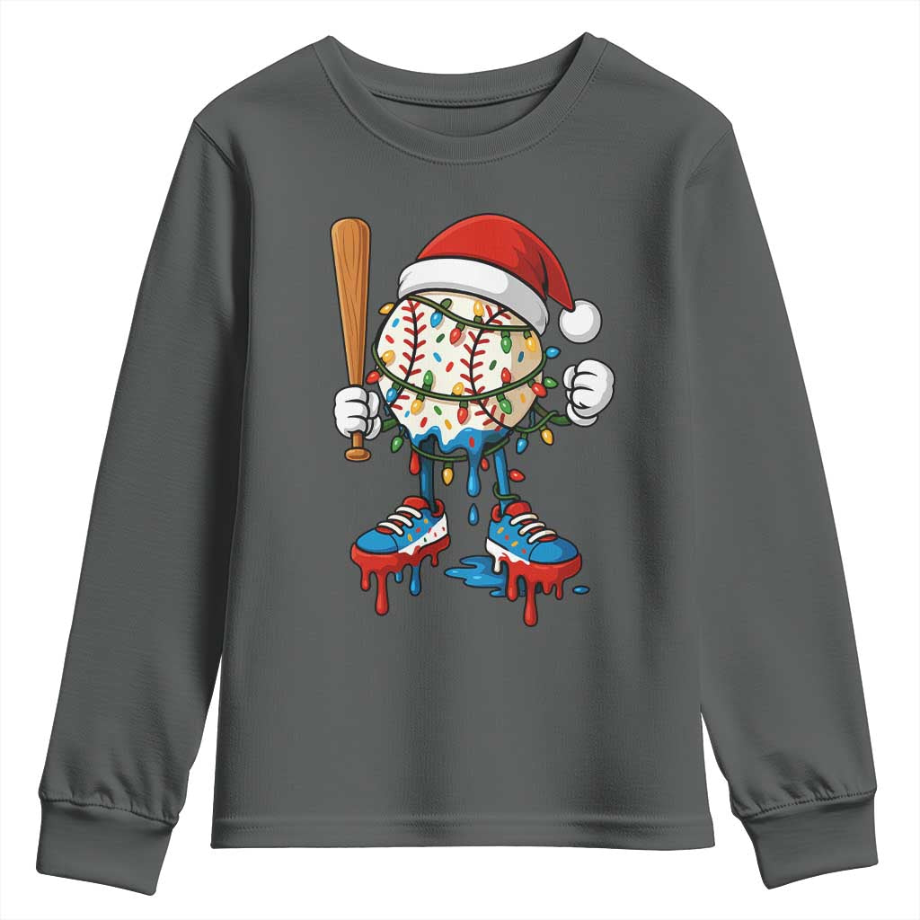 Christmas Baseball Ice Cream Drip Youth Sweatshirt Santa Sports Xmas Baseball Player - Wonder Print Shop