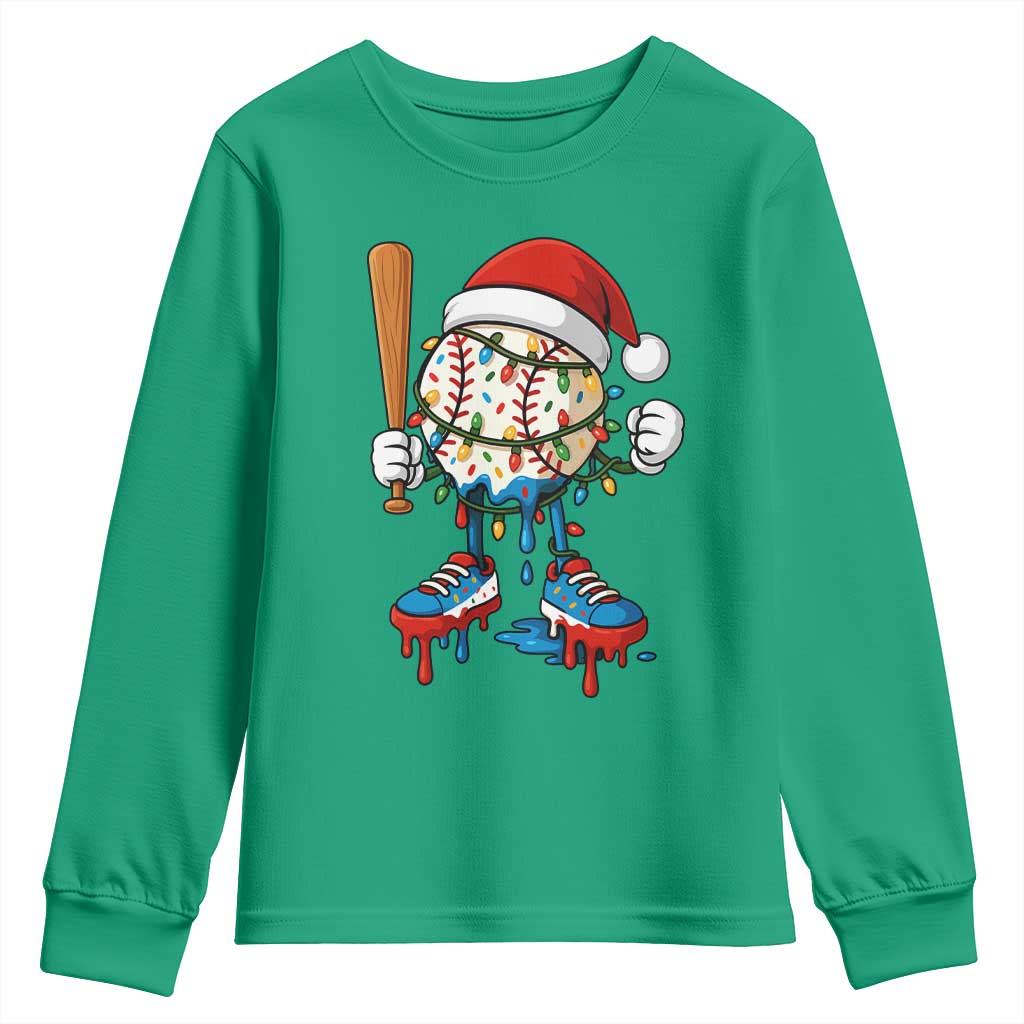 Christmas Baseball Ice Cream Drip Youth Sweatshirt Santa Sports Xmas Baseball Player - Wonder Print Shop