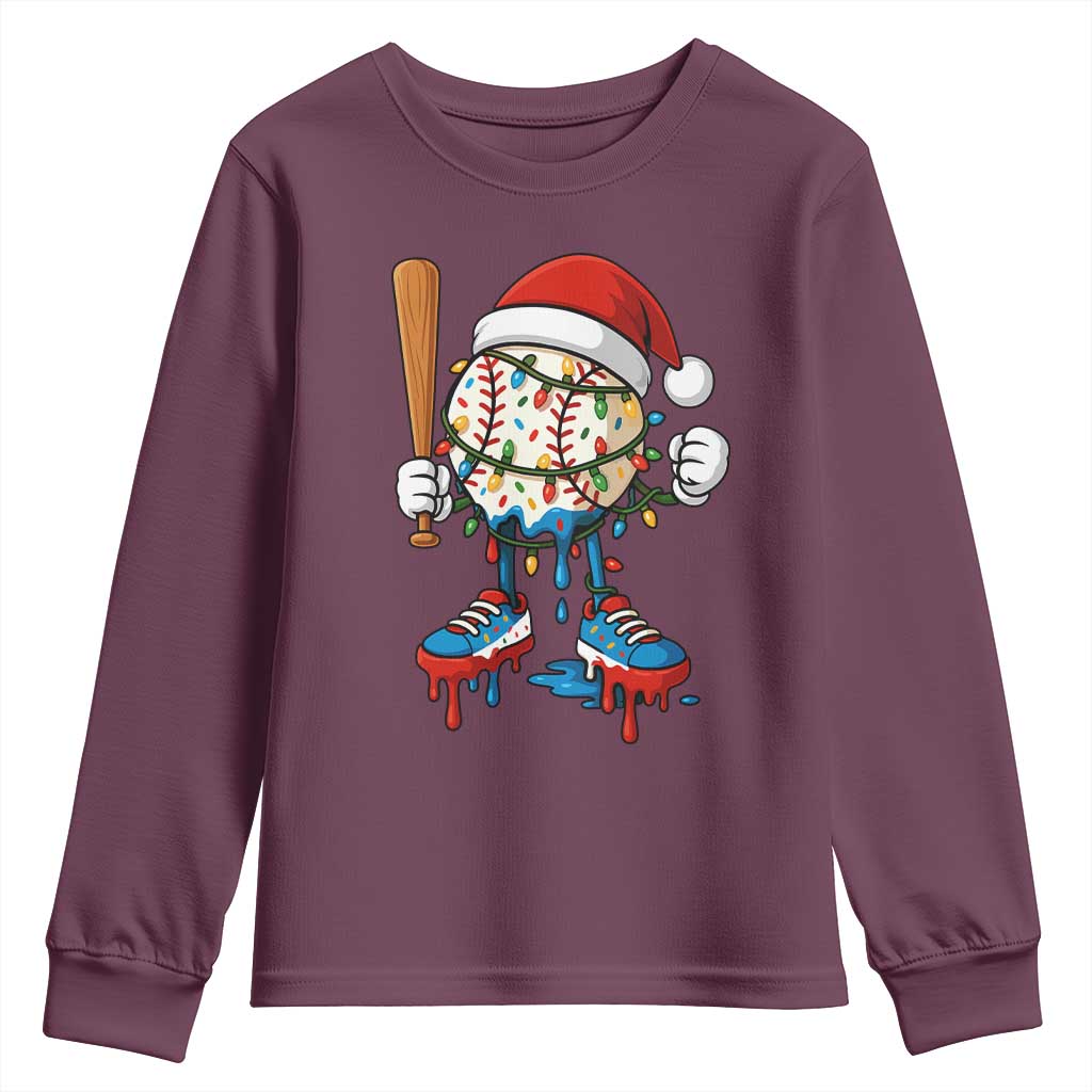 Christmas Baseball Ice Cream Drip Youth Sweatshirt Santa Sports Xmas Baseball Player - Wonder Print Shop