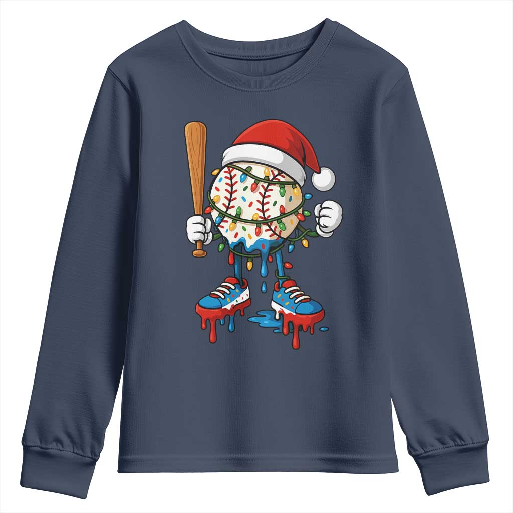 Christmas Baseball Ice Cream Drip Youth Sweatshirt Santa Sports Xmas Baseball Player - Wonder Print Shop