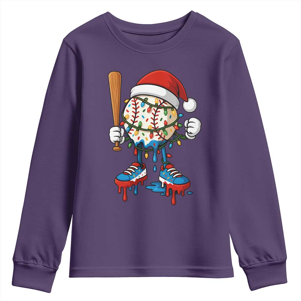 Christmas Baseball Ice Cream Drip Youth Sweatshirt Santa Sports Xmas Baseball Player - Wonder Print Shop