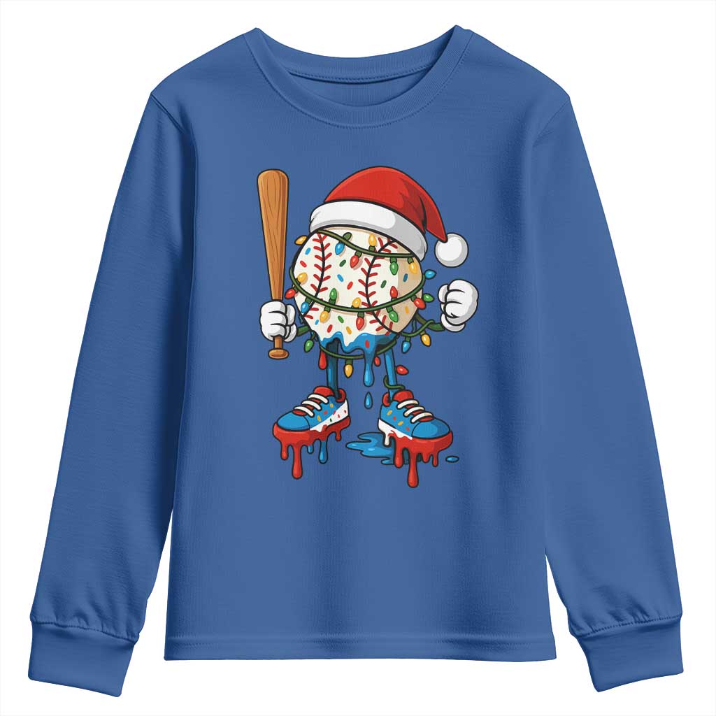 Christmas Baseball Ice Cream Drip Youth Sweatshirt Santa Sports Xmas Baseball Player - Wonder Print Shop