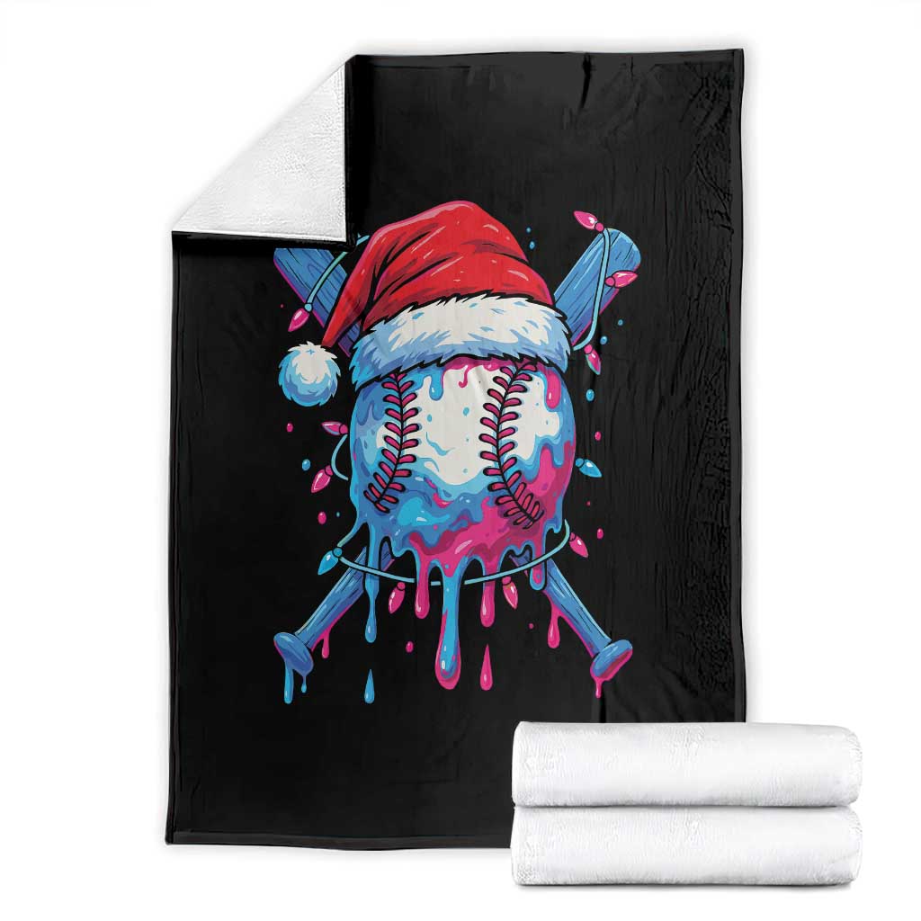 Christmas Baseball Ice Cream Drip Throw Blanket Santa Sports Xmas Light Boys Sprinkles Baseball Bat - Wonder Print Shop