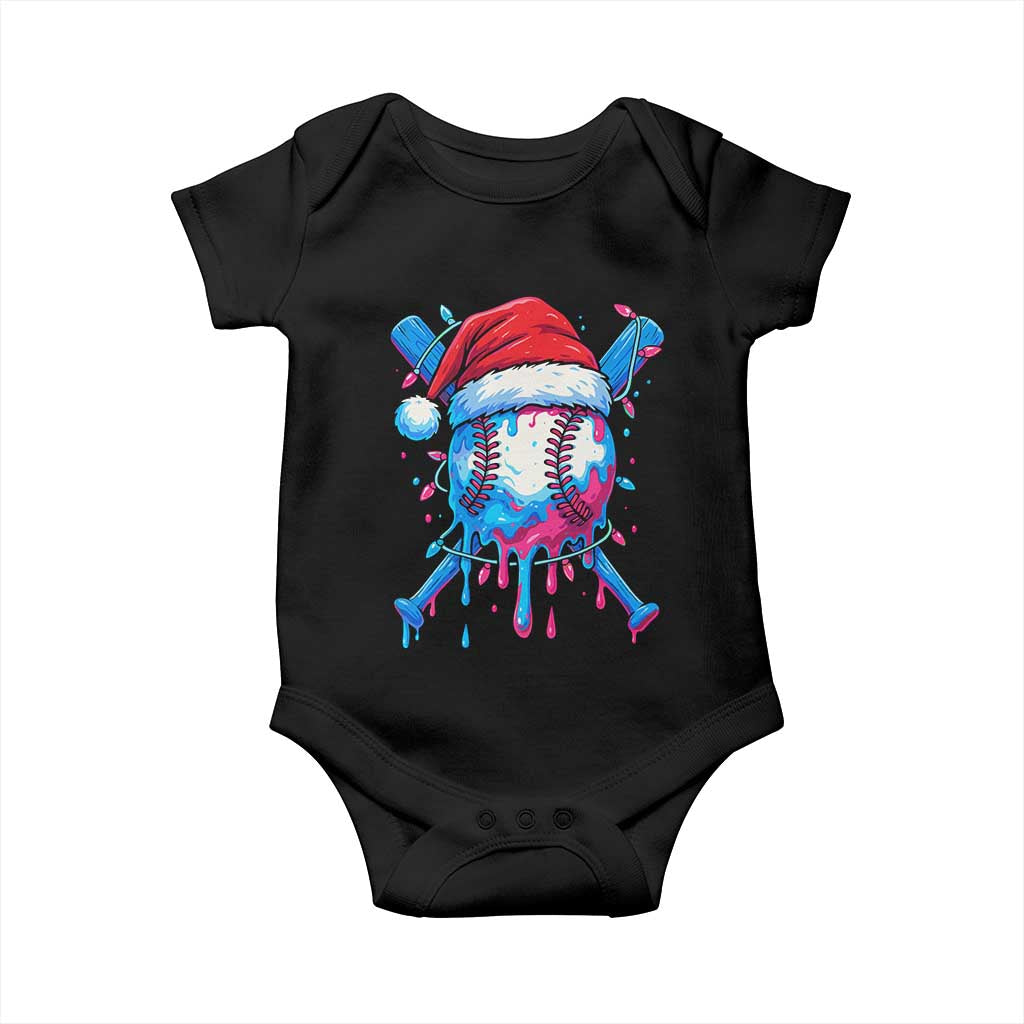 Christmas Baseball Ice Cream Drip Baby Onesie Santa Sports Xmas Light Boys Sprinkles Baseball Bat - Wonder Print Shop