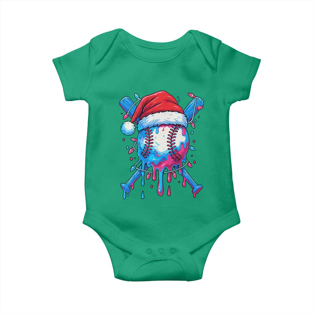 Christmas Baseball Ice Cream Drip Baby Onesie Santa Sports Xmas Light Boys Sprinkles Baseball Bat - Wonder Print Shop