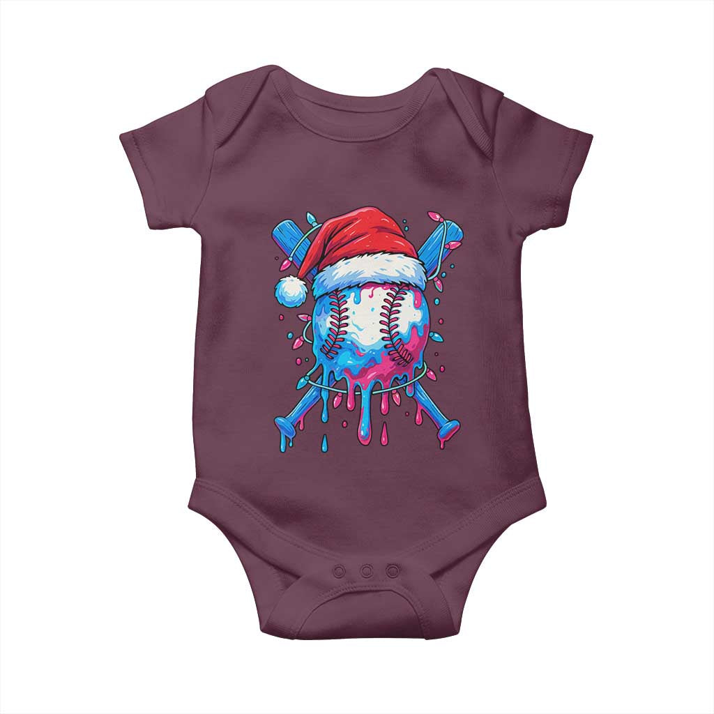 Christmas Baseball Ice Cream Drip Baby Onesie Santa Sports Xmas Light Boys Sprinkles Baseball Bat - Wonder Print Shop