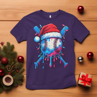 Christmas Baseball Ice Cream Drip T Shirt Santa Sports Xmas Light Boys Sprinkles Baseball Bat - Wonder Print Shop