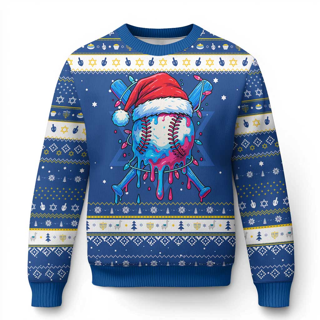 Christmas Baseball Ice Cream Drip Hanukkah Ugly Sweater Santa Sports Xmas Light Boys Sprinkles Baseball Bat - Wonder Print Shop
