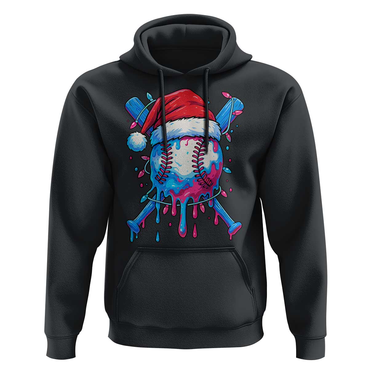 Christmas Baseball Ice Cream Drip Hoodie Santa Sports Xmas Light Boys Sprinkles Baseball Bat - Wonder Print Shop