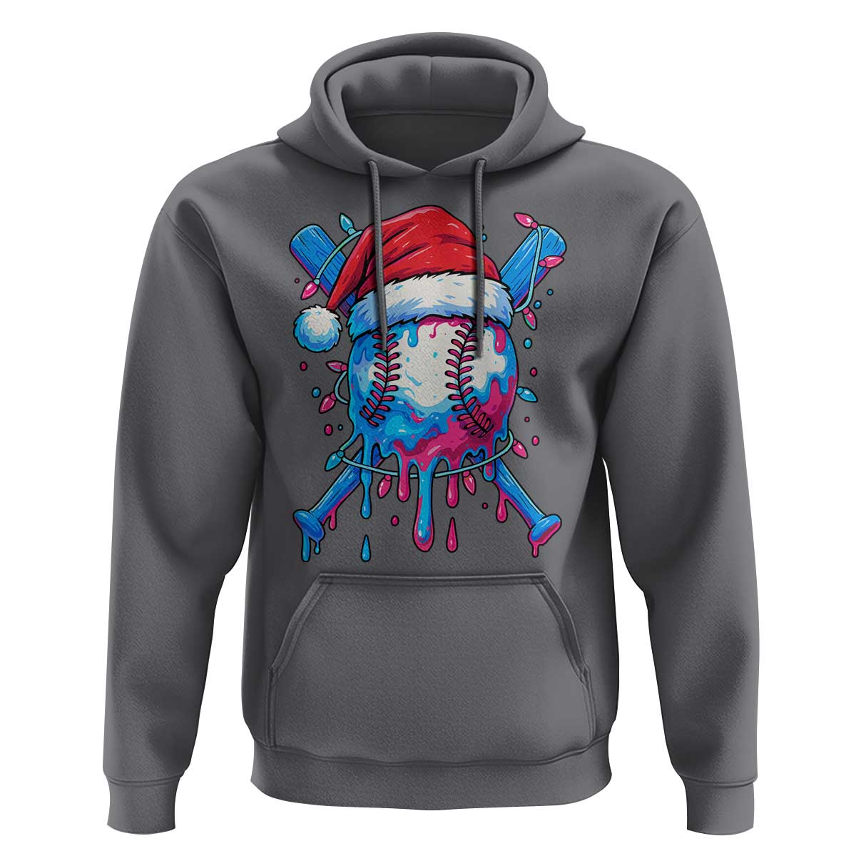 Christmas Baseball Ice Cream Drip Hoodie Santa Sports Xmas Light Boys Sprinkles Baseball Bat - Wonder Print Shop