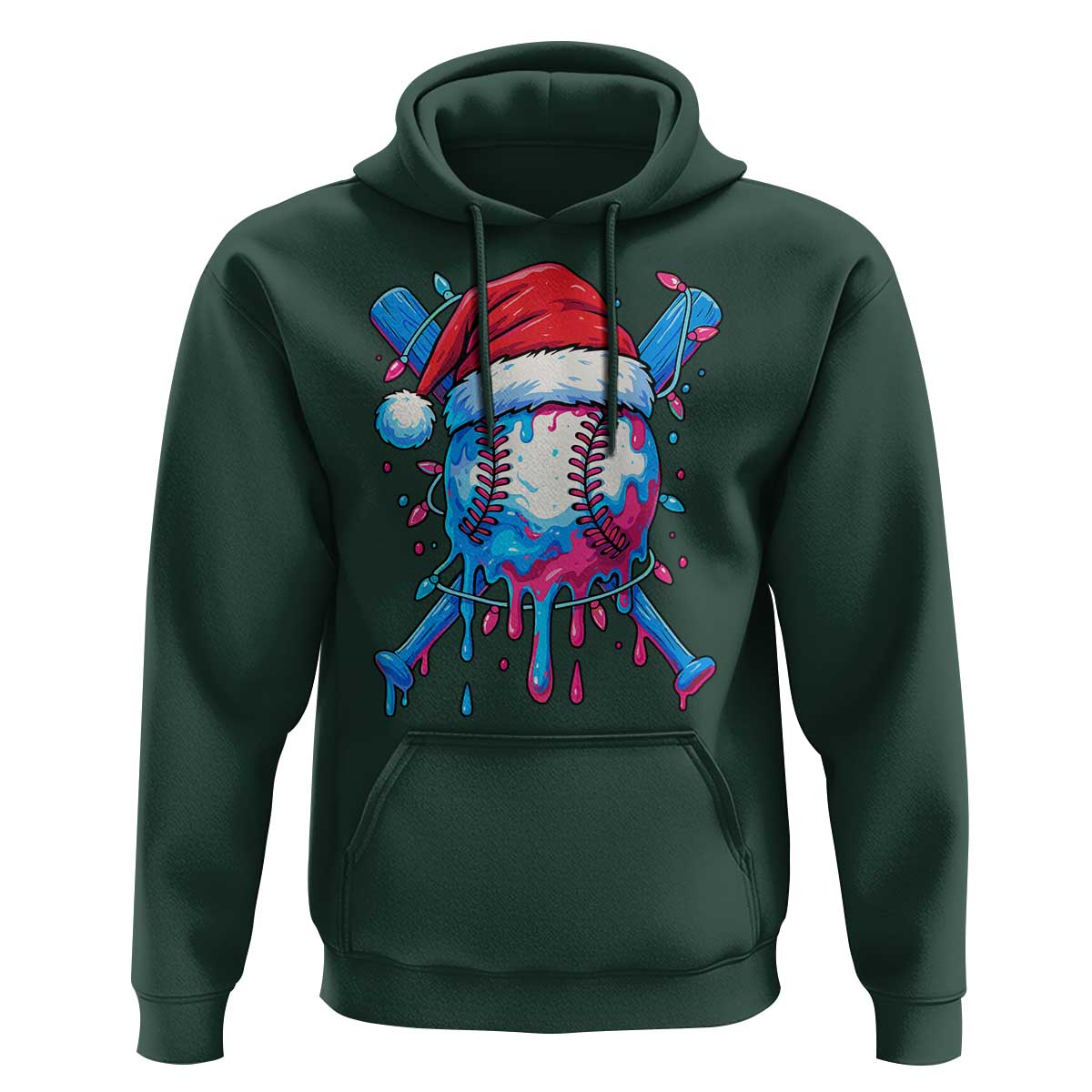 Christmas Baseball Ice Cream Drip Hoodie Santa Sports Xmas Light Boys Sprinkles Baseball Bat - Wonder Print Shop