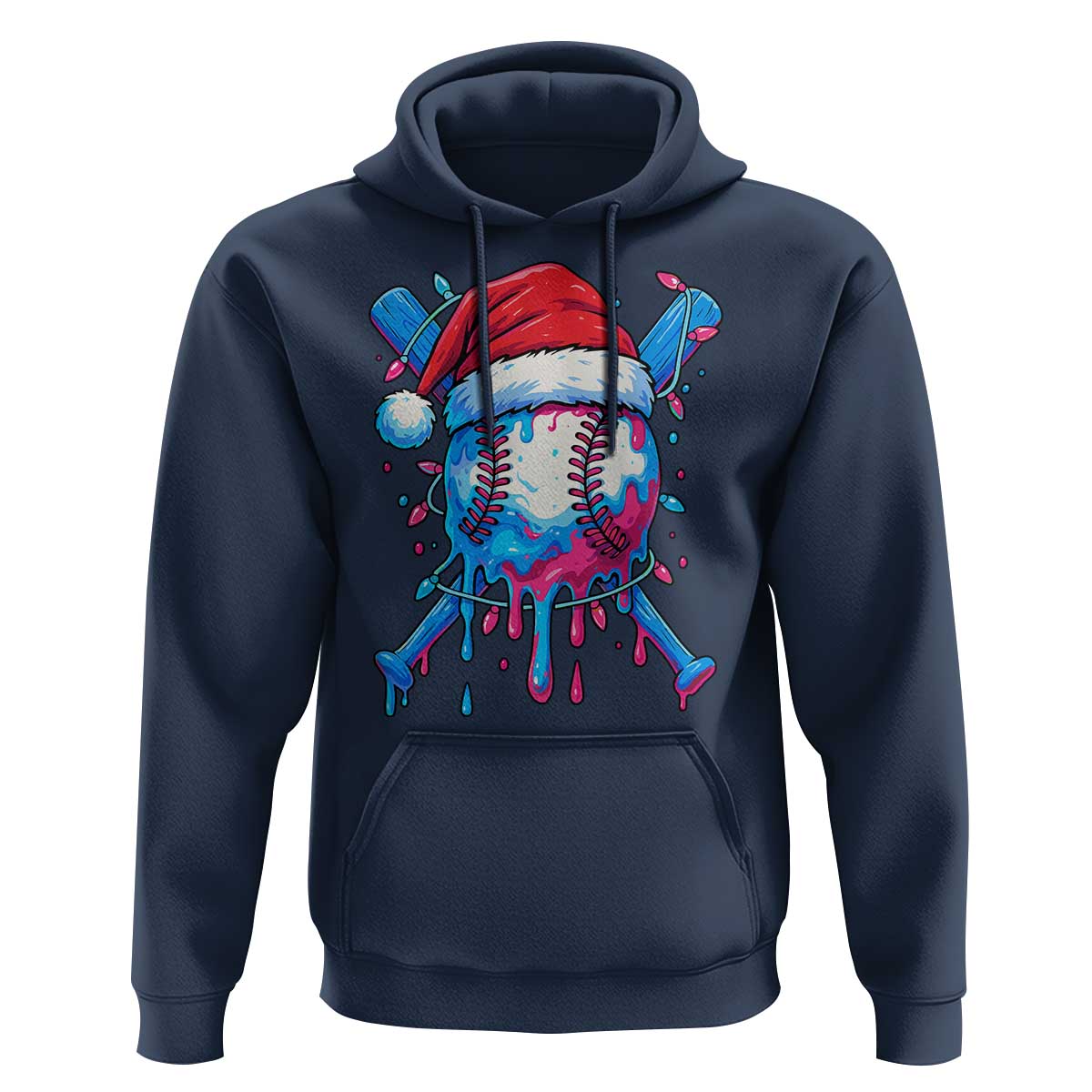 Christmas Baseball Ice Cream Drip Hoodie Santa Sports Xmas Light Boys Sprinkles Baseball Bat - Wonder Print Shop