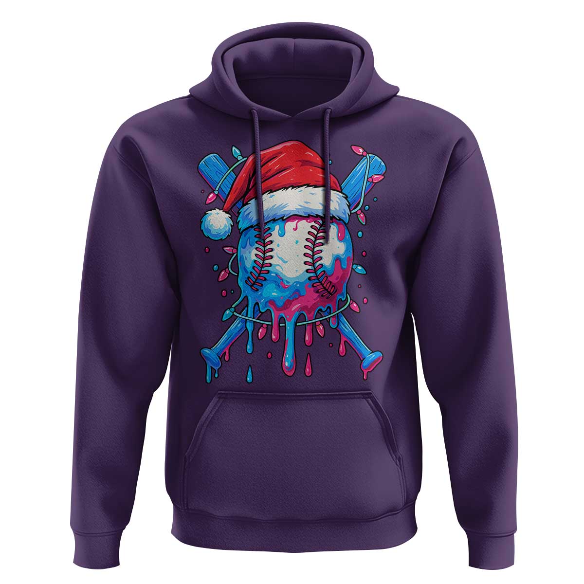 Christmas Baseball Ice Cream Drip Hoodie Santa Sports Xmas Light Boys Sprinkles Baseball Bat - Wonder Print Shop