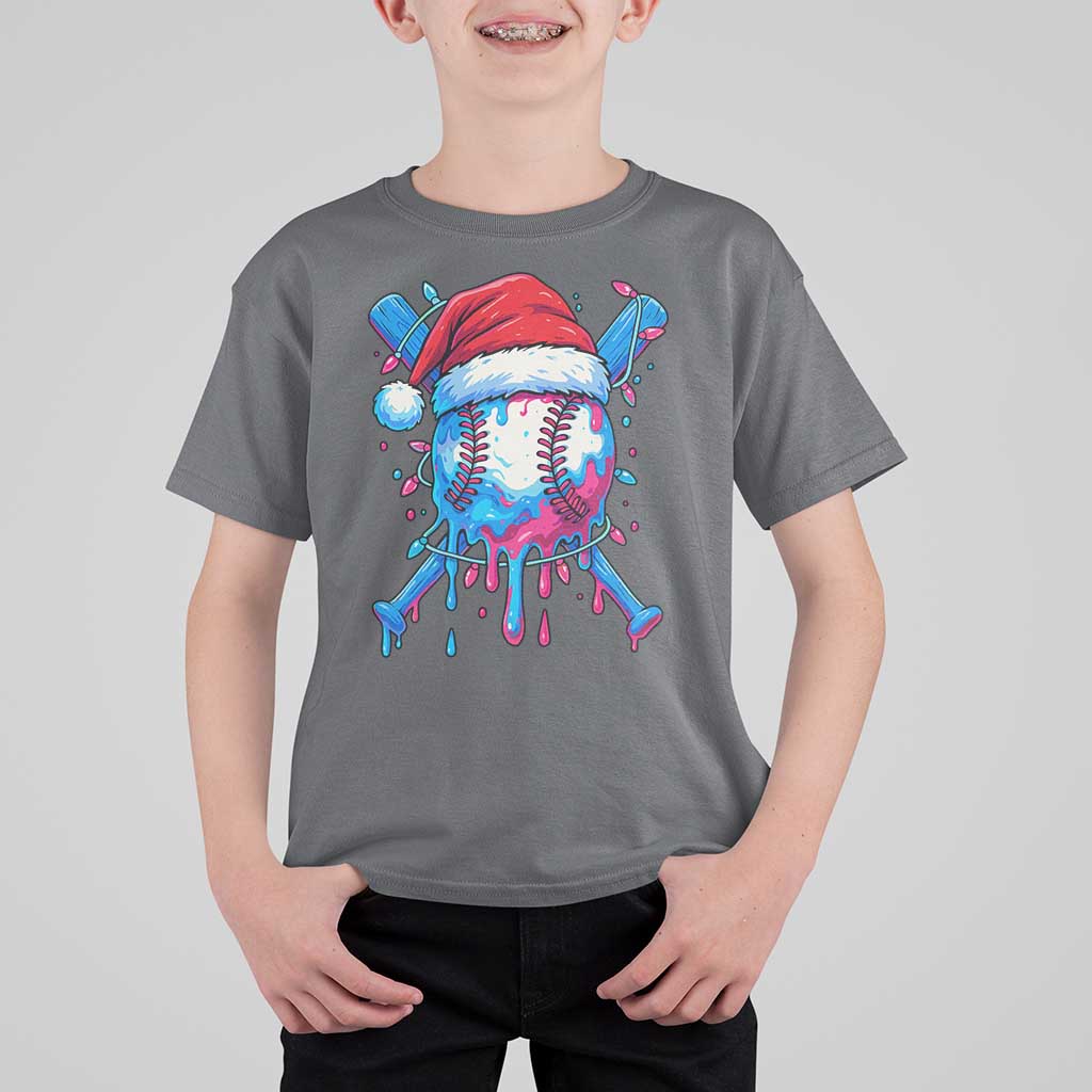 Christmas Baseball Ice Cream Drip T Shirt For Kid Santa Sports Xmas Light Boys Sprinkles Baseball Bat - Wonder Print Shop