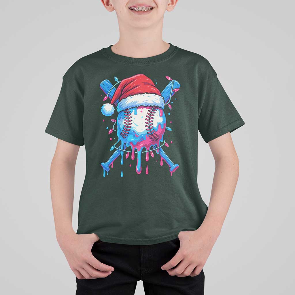 Christmas Baseball Ice Cream Drip T Shirt For Kid Santa Sports Xmas Light Boys Sprinkles Baseball Bat - Wonder Print Shop