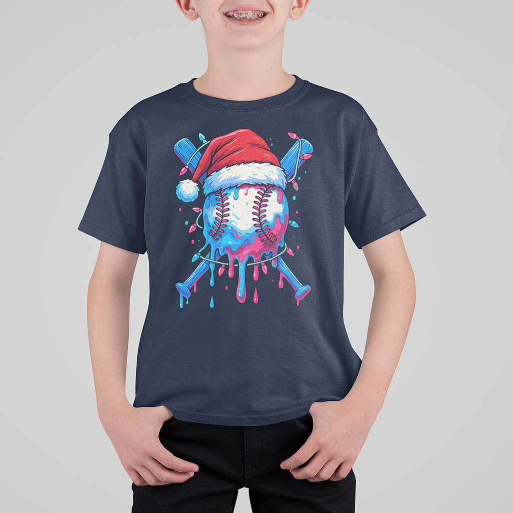 Christmas Baseball Ice Cream Drip T Shirt For Kid Santa Sports Xmas Light Boys Sprinkles Baseball Bat - Wonder Print Shop