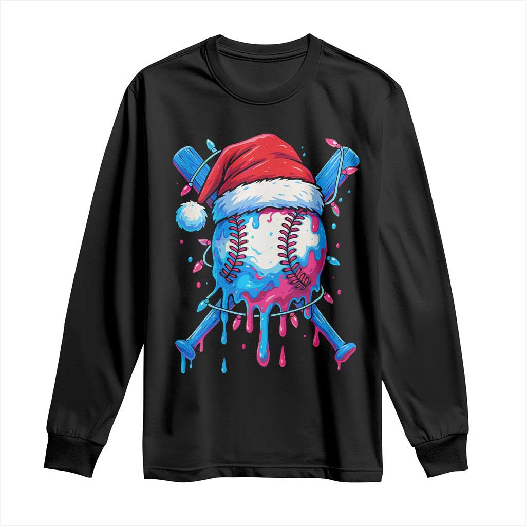 Christmas Baseball Ice Cream Drip Long Sleeve Shirt Santa Sports Xmas Light Boys Sprinkles Baseball Bat - Wonder Print Shop