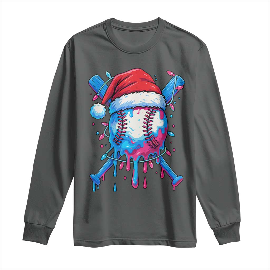 Christmas Baseball Ice Cream Drip Long Sleeve Shirt Santa Sports Xmas Light Boys Sprinkles Baseball Bat - Wonder Print Shop