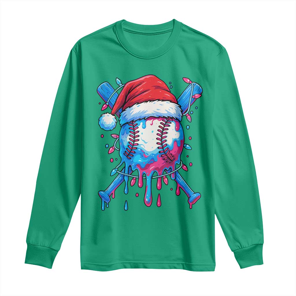 Christmas Baseball Ice Cream Drip Long Sleeve Shirt Santa Sports Xmas Light Boys Sprinkles Baseball Bat - Wonder Print Shop