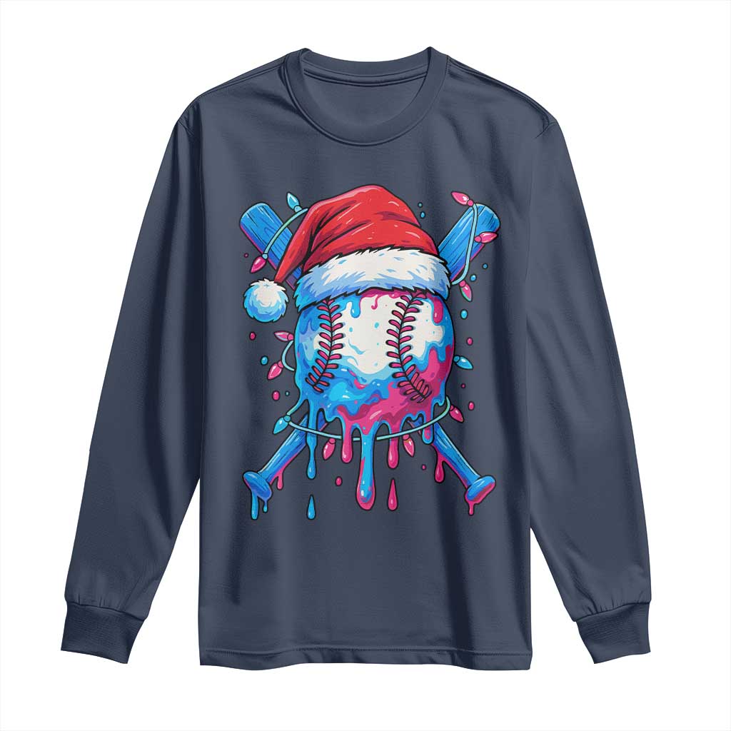 Christmas Baseball Ice Cream Drip Long Sleeve Shirt Santa Sports Xmas Light Boys Sprinkles Baseball Bat - Wonder Print Shop