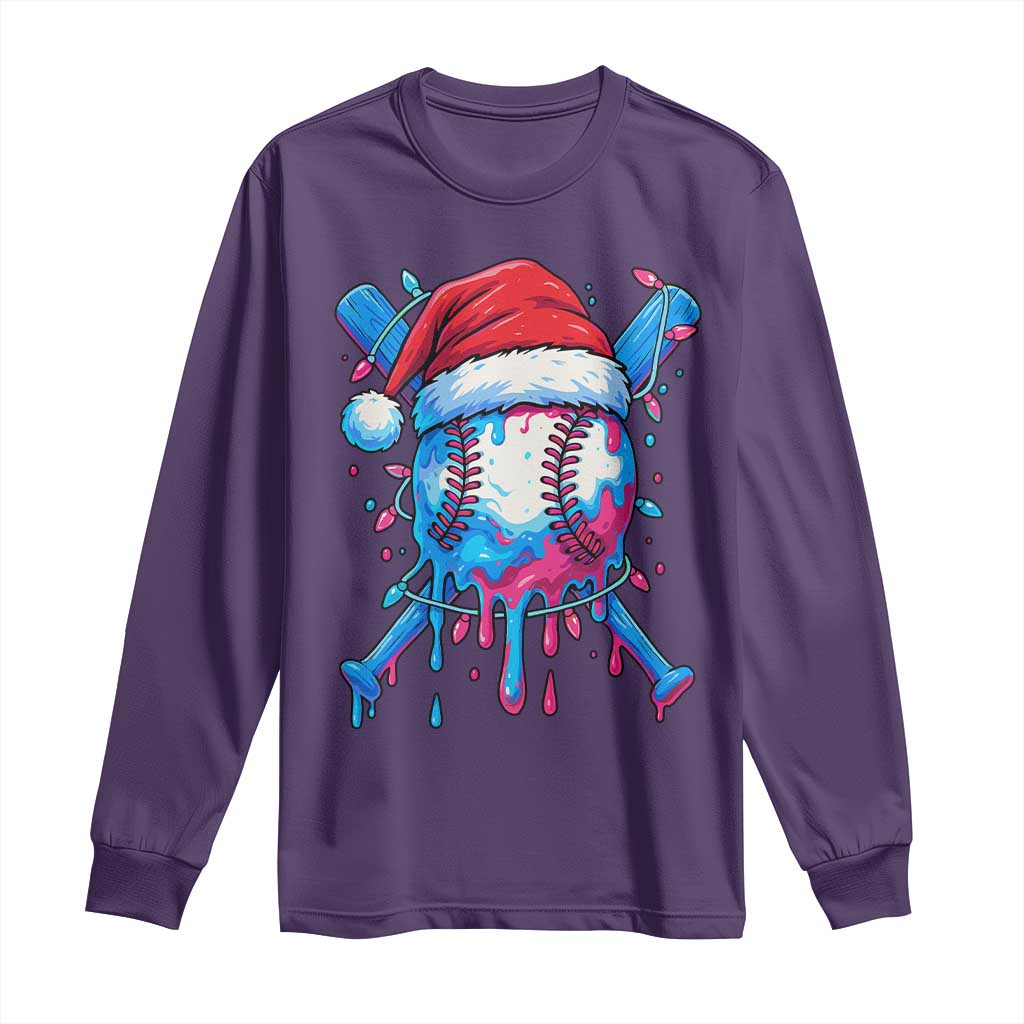 Christmas Baseball Ice Cream Drip Long Sleeve Shirt Santa Sports Xmas Light Boys Sprinkles Baseball Bat - Wonder Print Shop
