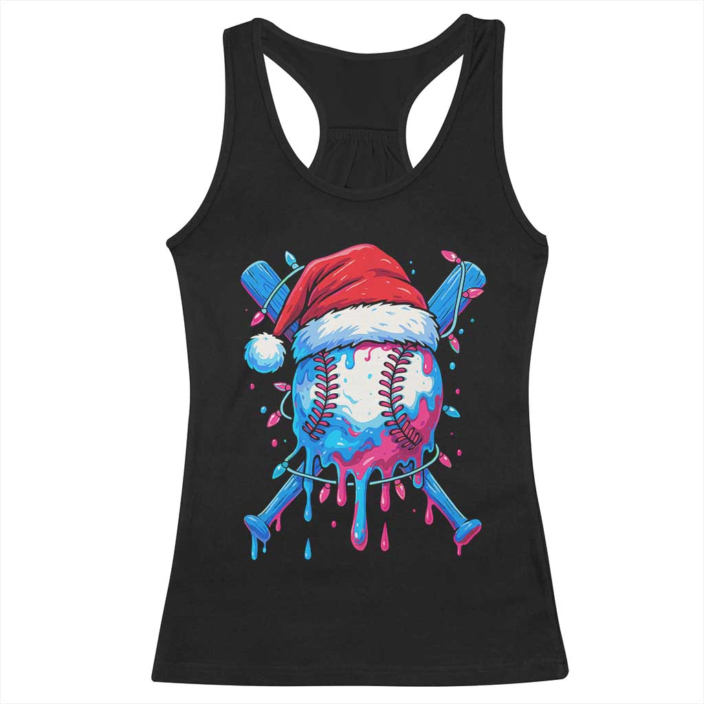 Christmas Baseball Ice Cream Drip Racerback Tank Top Santa Sports Xmas Light Boys Sprinkles Baseball Bat - Wonder Print Shop