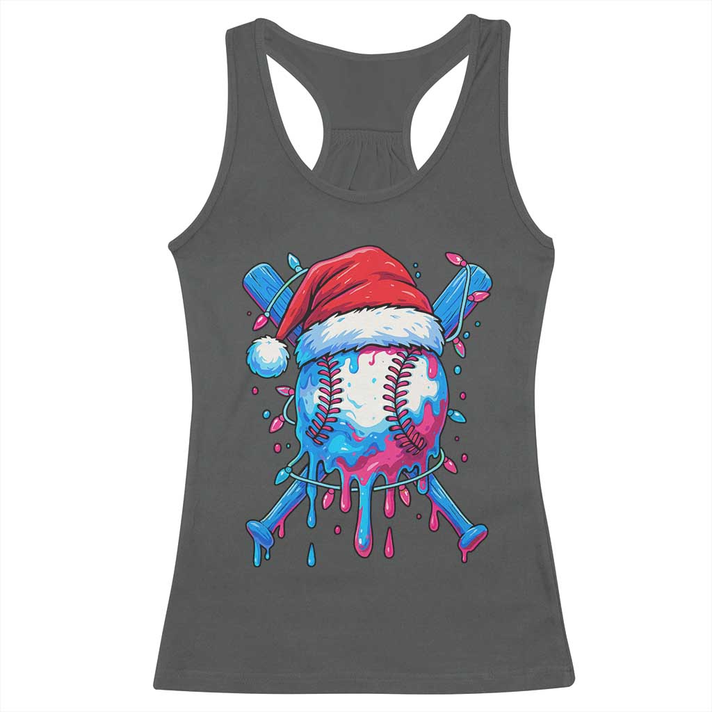 Christmas Baseball Ice Cream Drip Racerback Tank Top Santa Sports Xmas Light Boys Sprinkles Baseball Bat - Wonder Print Shop