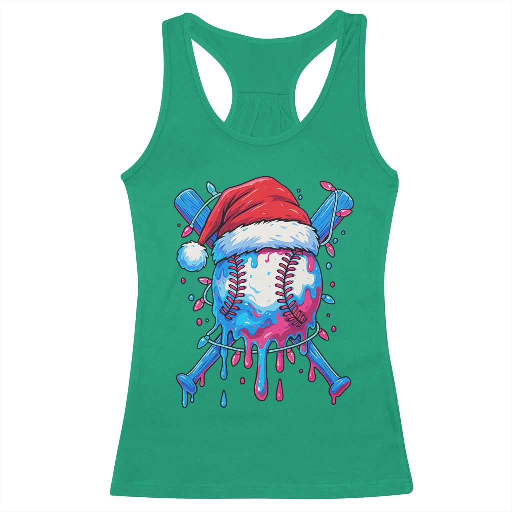 Christmas Baseball Ice Cream Drip Racerback Tank Top Santa Sports Xmas Light Boys Sprinkles Baseball Bat - Wonder Print Shop