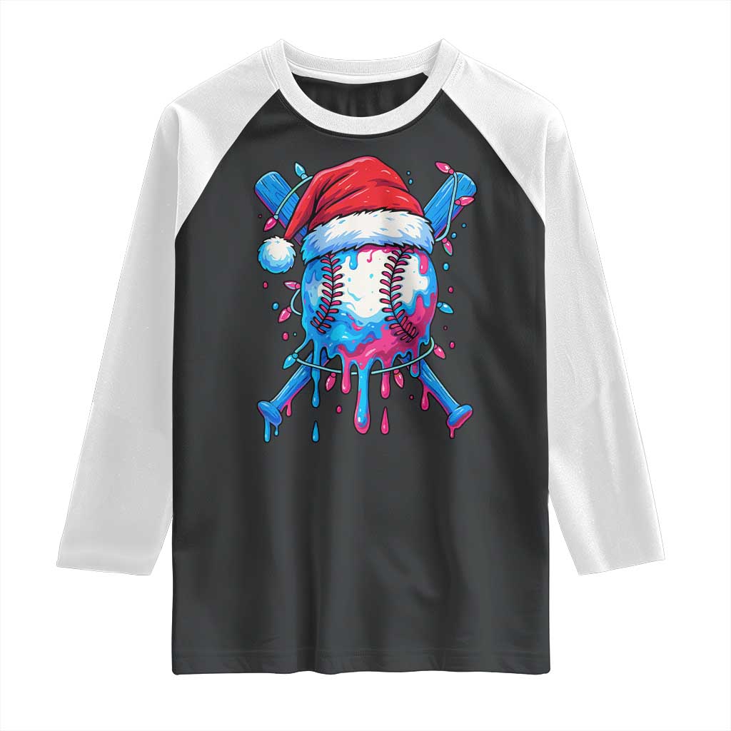 Christmas Baseball Ice Cream Drip Raglan Shirt Santa Sports Xmas Light Boys Sprinkles Baseball Bat - Wonder Print Shop