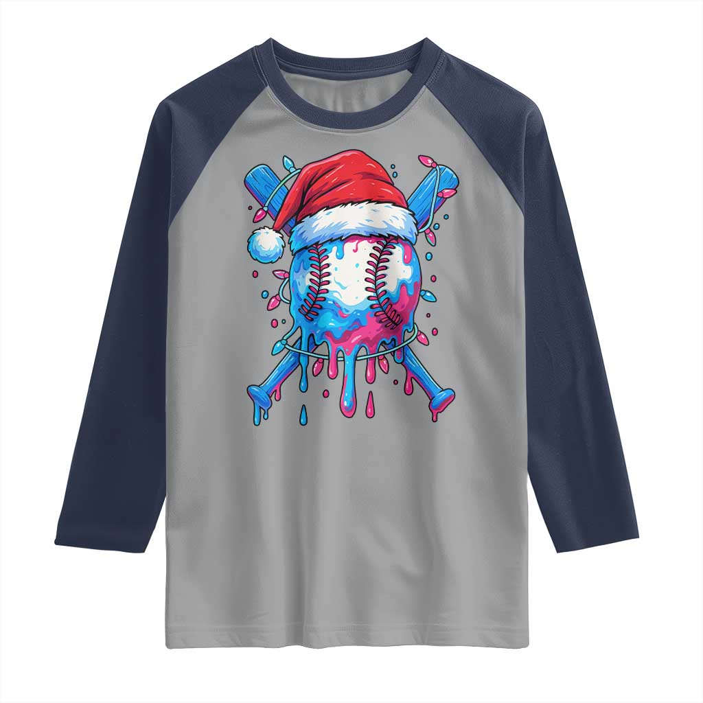 Christmas Baseball Ice Cream Drip Raglan Shirt Santa Sports Xmas Light Boys Sprinkles Baseball Bat - Wonder Print Shop