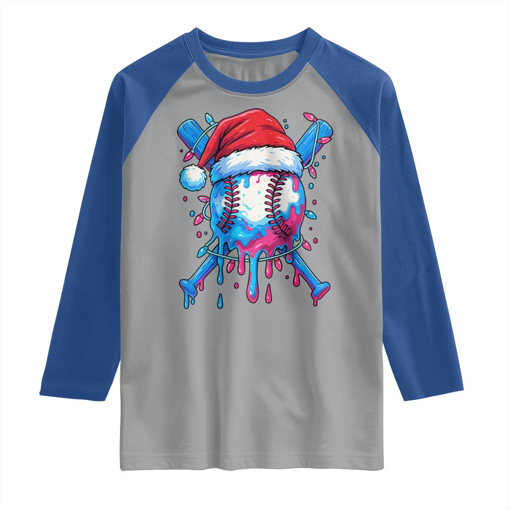 Christmas Baseball Ice Cream Drip Raglan Shirt Santa Sports Xmas Light Boys Sprinkles Baseball Bat - Wonder Print Shop