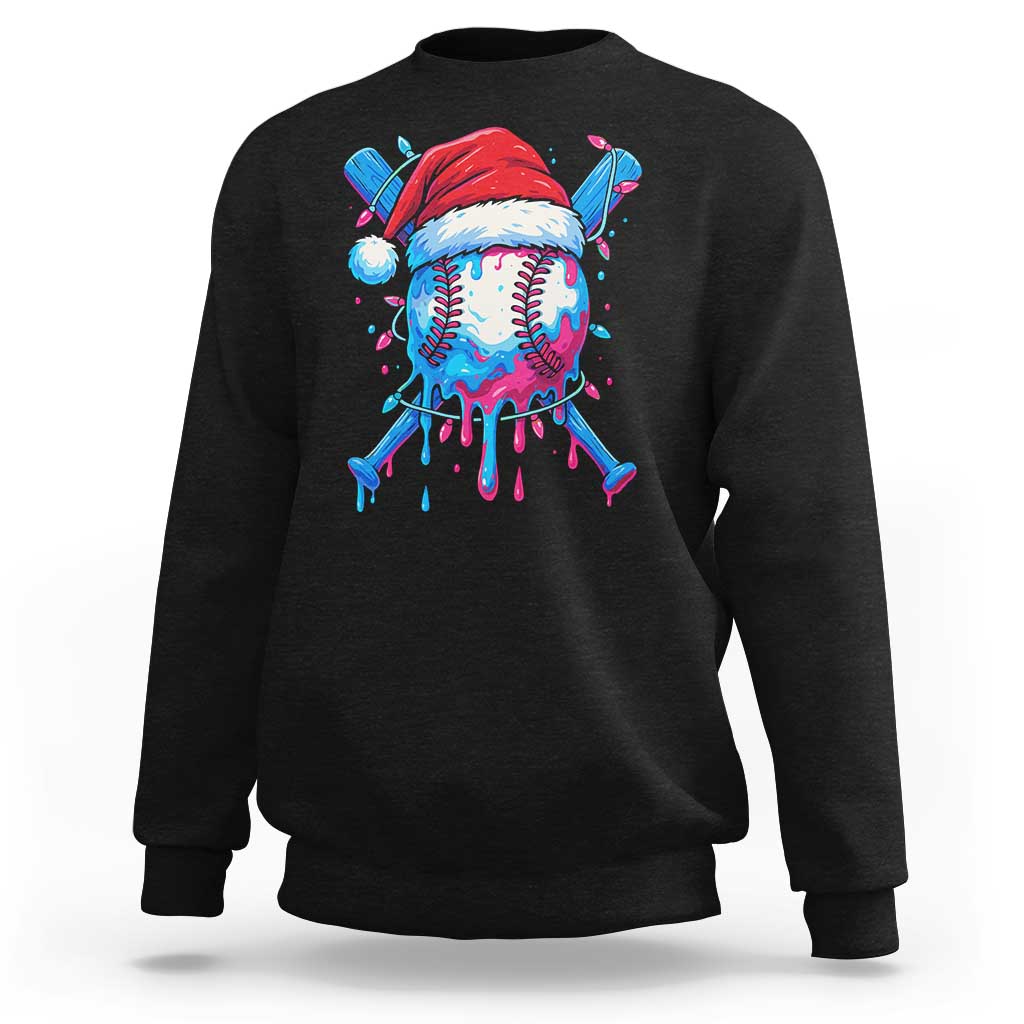 Christmas Baseball Ice Cream Drip Sweatshirt Santa Sports Xmas Light Boys Sprinkles Baseball Bat - Wonder Print Shop