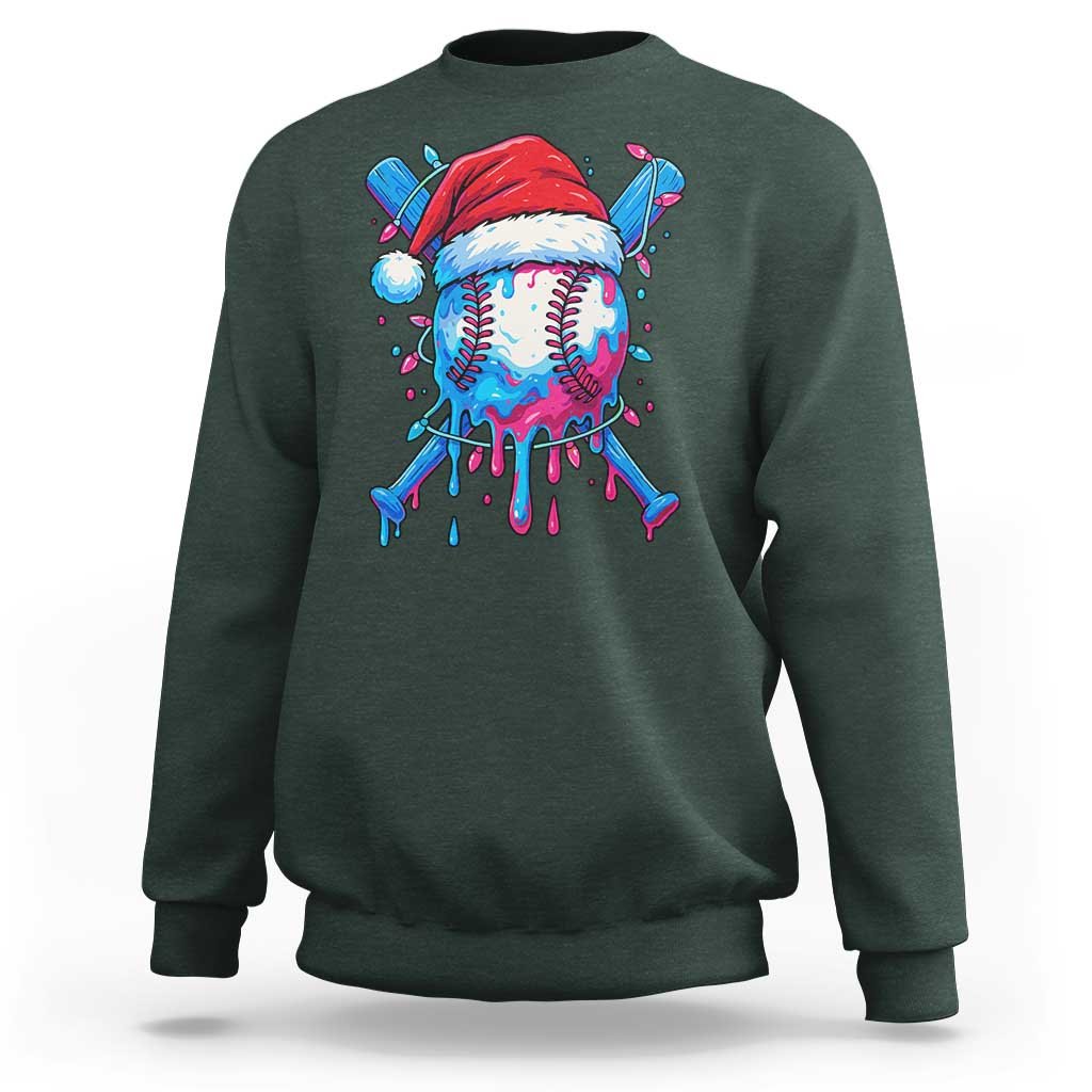 Christmas Baseball Ice Cream Drip Sweatshirt Santa Sports Xmas Light Boys Sprinkles Baseball Bat - Wonder Print Shop