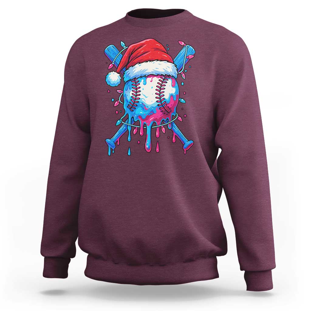 Christmas Baseball Ice Cream Drip Sweatshirt Santa Sports Xmas Light Boys Sprinkles Baseball Bat - Wonder Print Shop