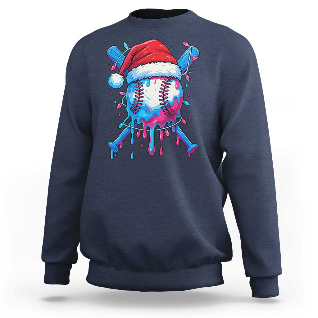 Christmas Baseball Ice Cream Drip Sweatshirt Santa Sports Xmas Light Boys Sprinkles Baseball Bat - Wonder Print Shop