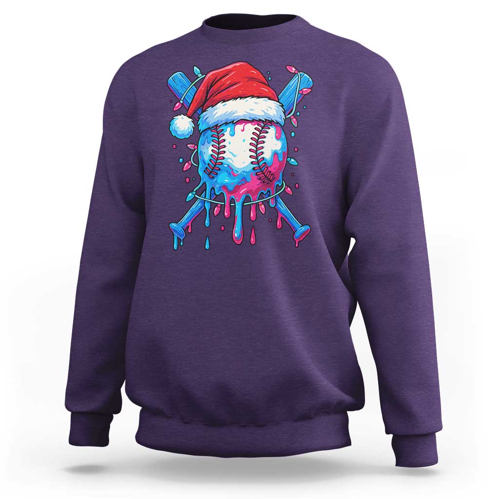 Christmas Baseball Ice Cream Drip Sweatshirt Santa Sports Xmas Light Boys Sprinkles Baseball Bat - Wonder Print Shop
