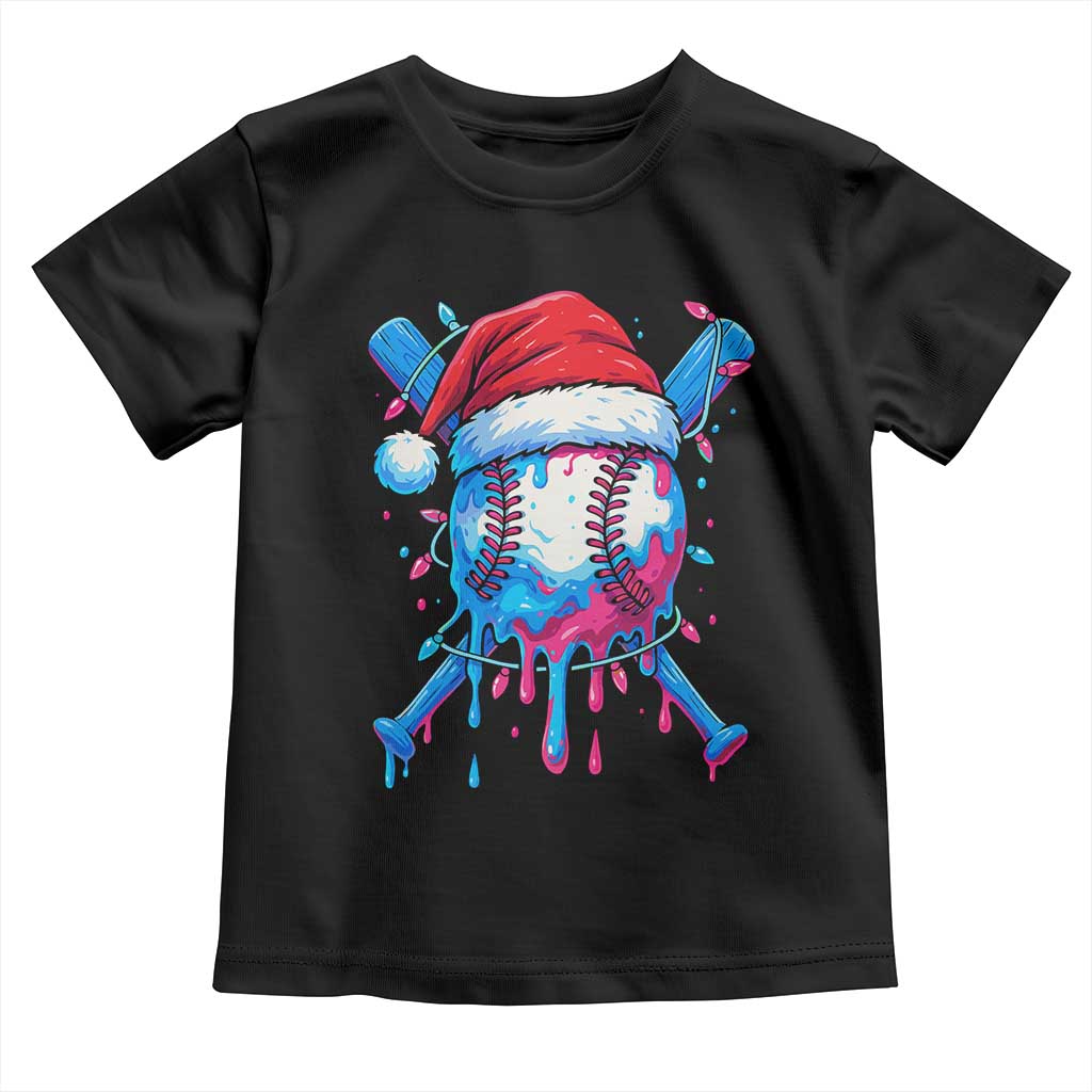 Christmas Baseball Ice Cream Drip Toddler T Shirt Santa Sports Xmas Light Boys Sprinkles Baseball Bat - Wonder Print Shop