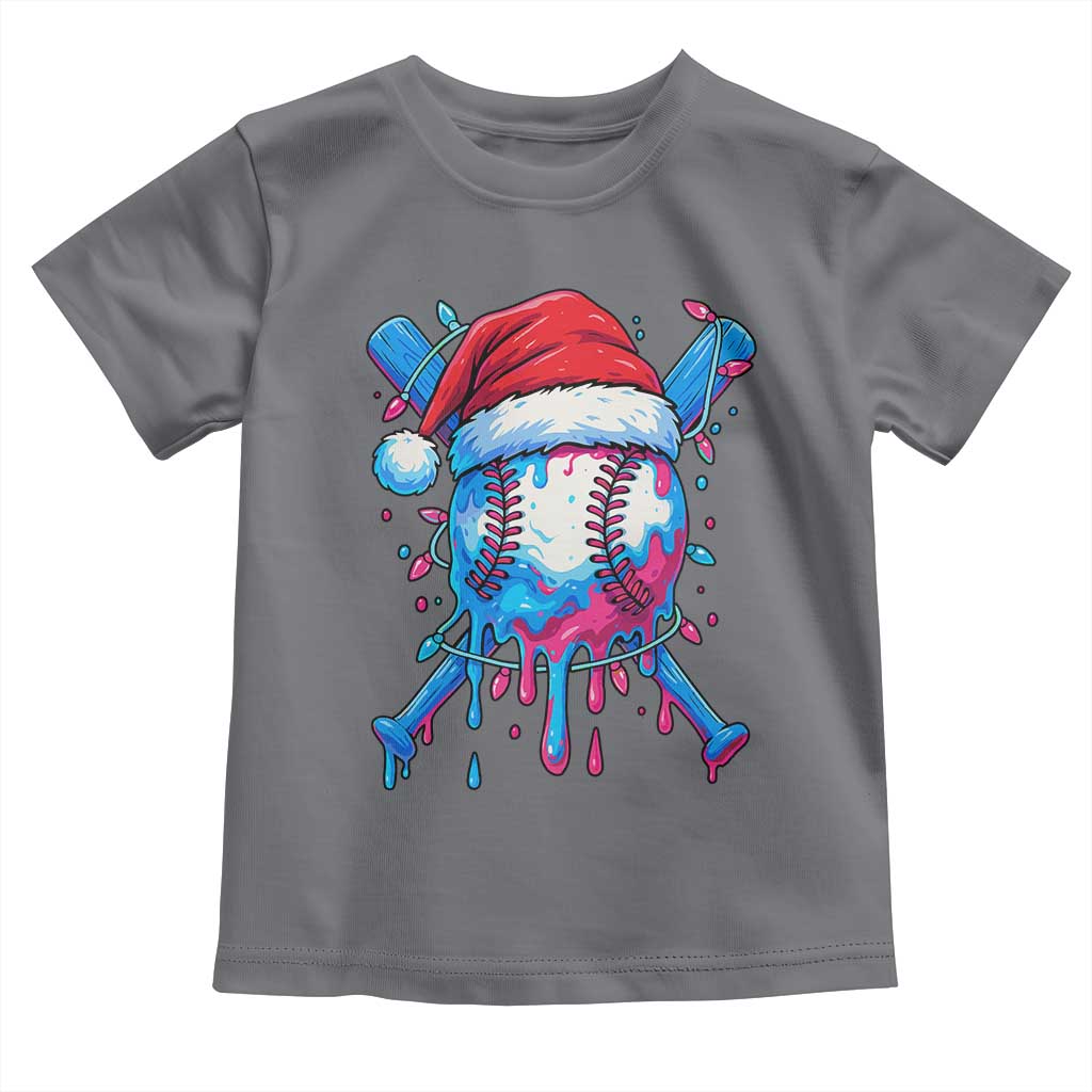 Christmas Baseball Ice Cream Drip Toddler T Shirt Santa Sports Xmas Light Boys Sprinkles Baseball Bat - Wonder Print Shop
