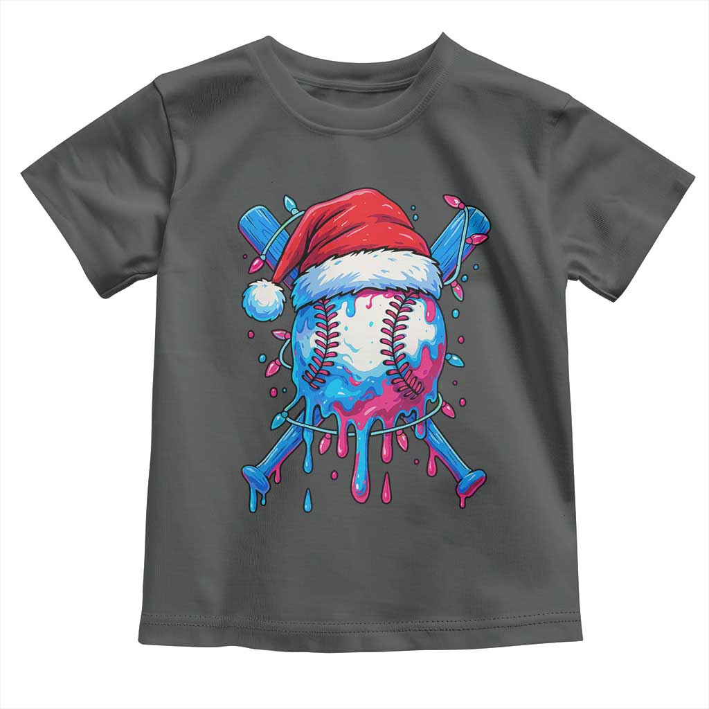 Christmas Baseball Ice Cream Drip Toddler T Shirt Santa Sports Xmas Light Boys Sprinkles Baseball Bat - Wonder Print Shop