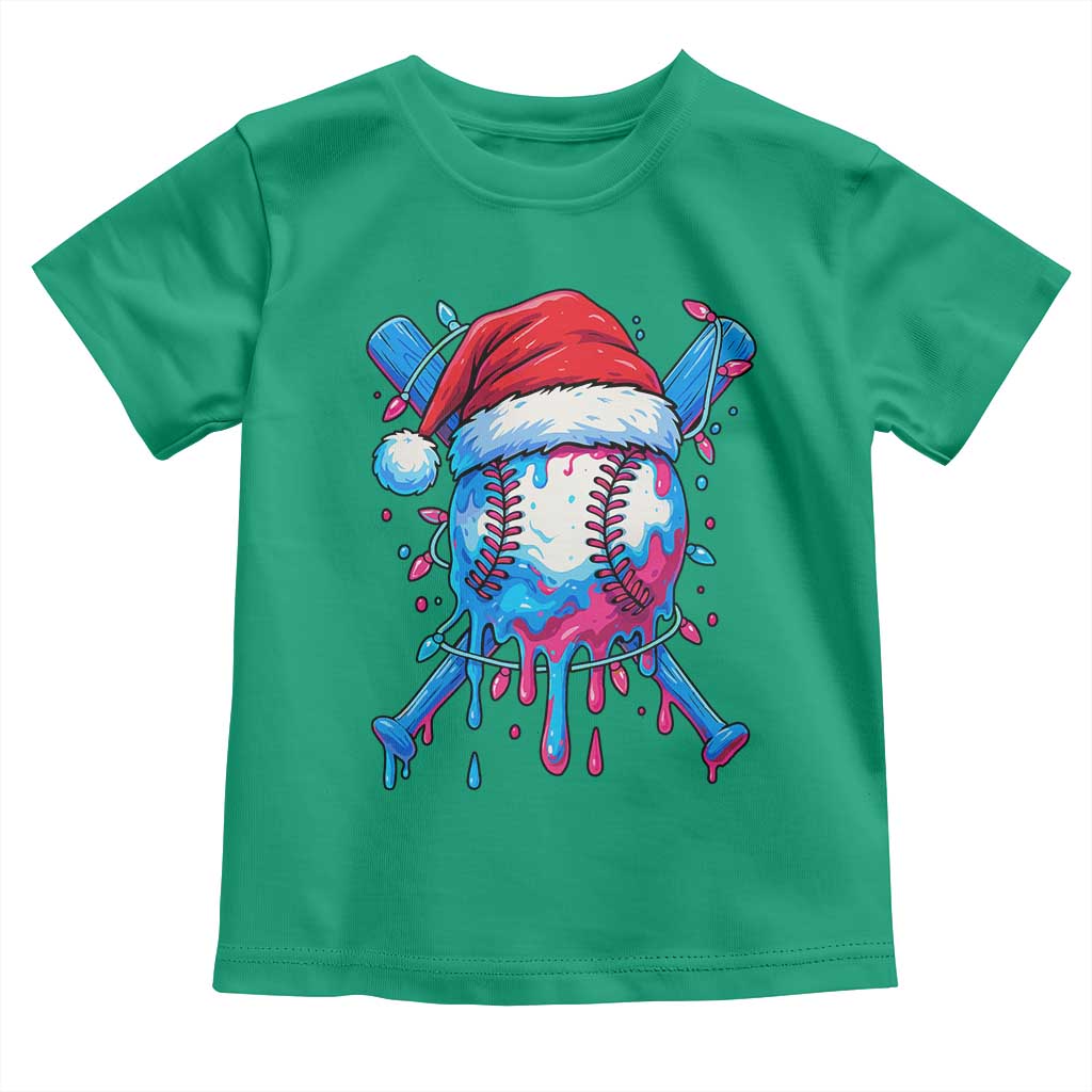 Christmas Baseball Ice Cream Drip Toddler T Shirt Santa Sports Xmas Light Boys Sprinkles Baseball Bat - Wonder Print Shop