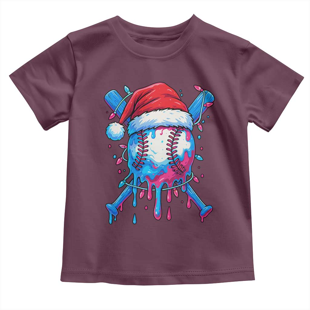 Christmas Baseball Ice Cream Drip Toddler T Shirt Santa Sports Xmas Light Boys Sprinkles Baseball Bat - Wonder Print Shop
